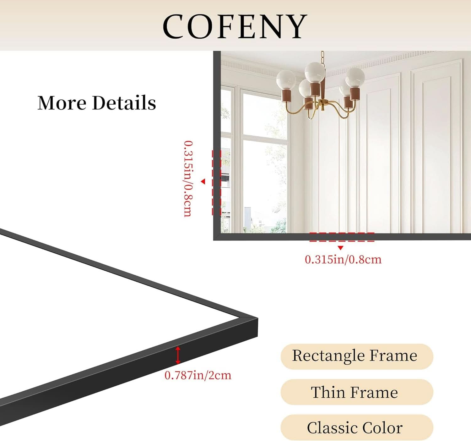 36x40 Black Wall Mirror With Horizontal Or Vertical Mount