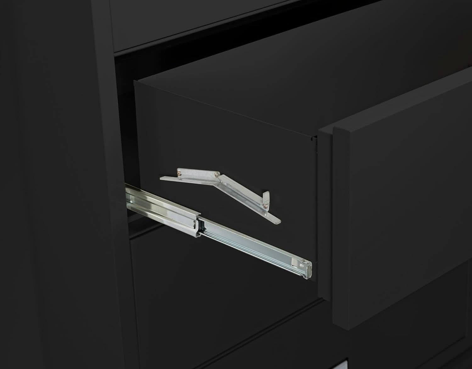38 Inch Lateral 4 Drawer Fireproof File Cabinet With Key Lock Black