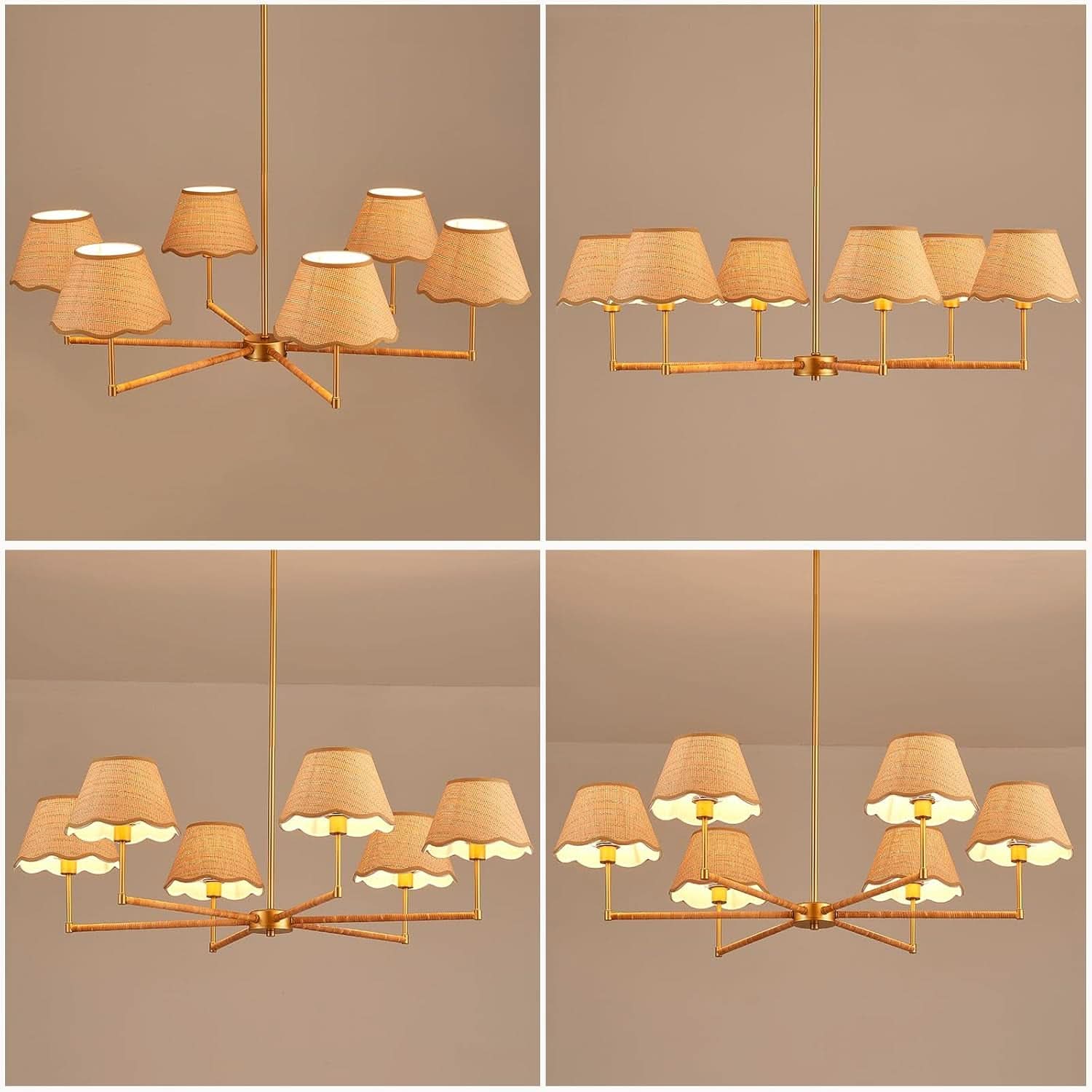 39 Inch Boho Rattan Chandelier Pendant Light 6 Lights