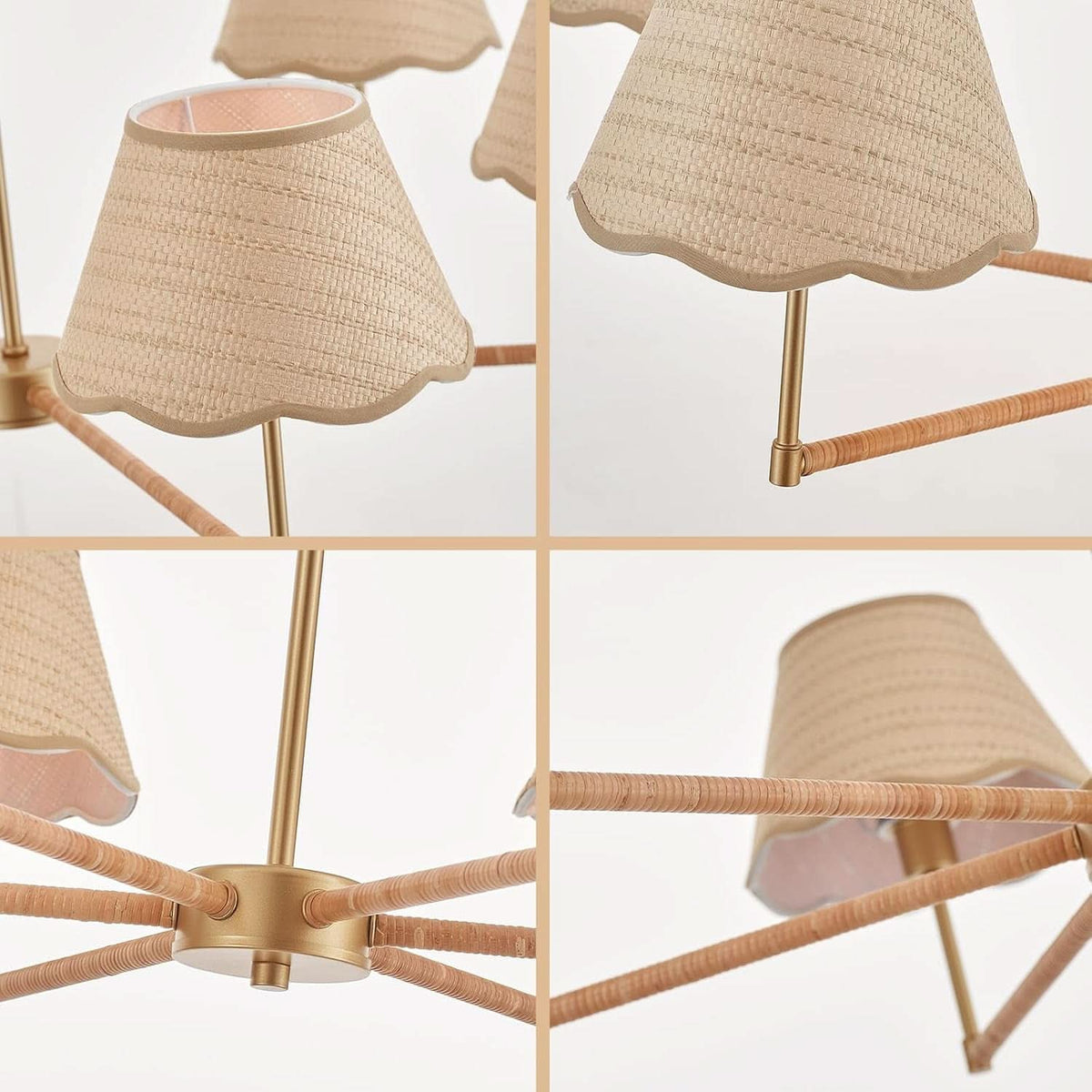 39 Inch Boho Rattan Chandelier Pendant Light 6 Lights