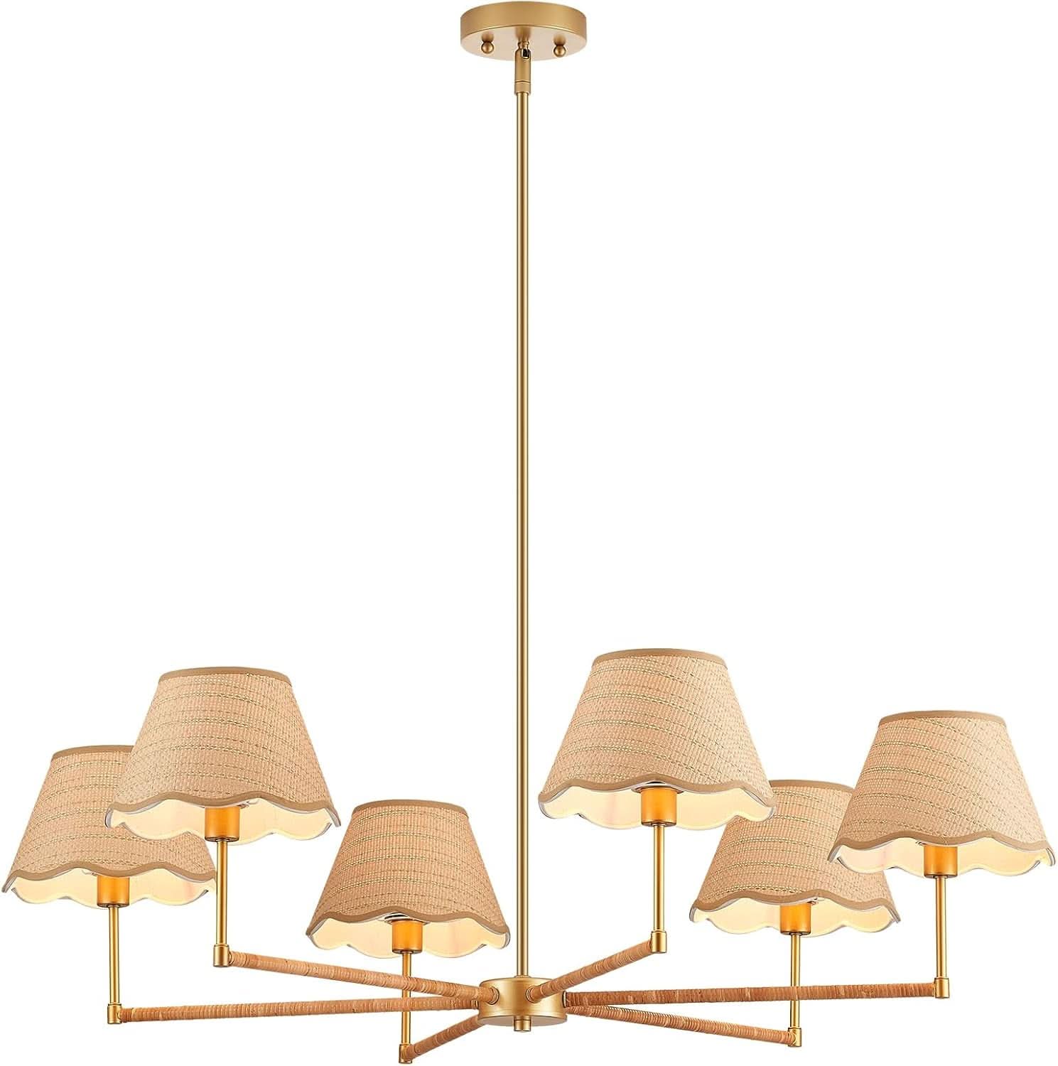 39 Inch Boho Rattan Chandelier Pendant Light 6 Lights