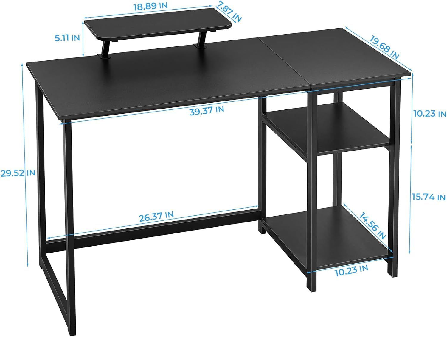 39 Inch Computer Desk With Monitor Stand And Adjustable Shelves Black