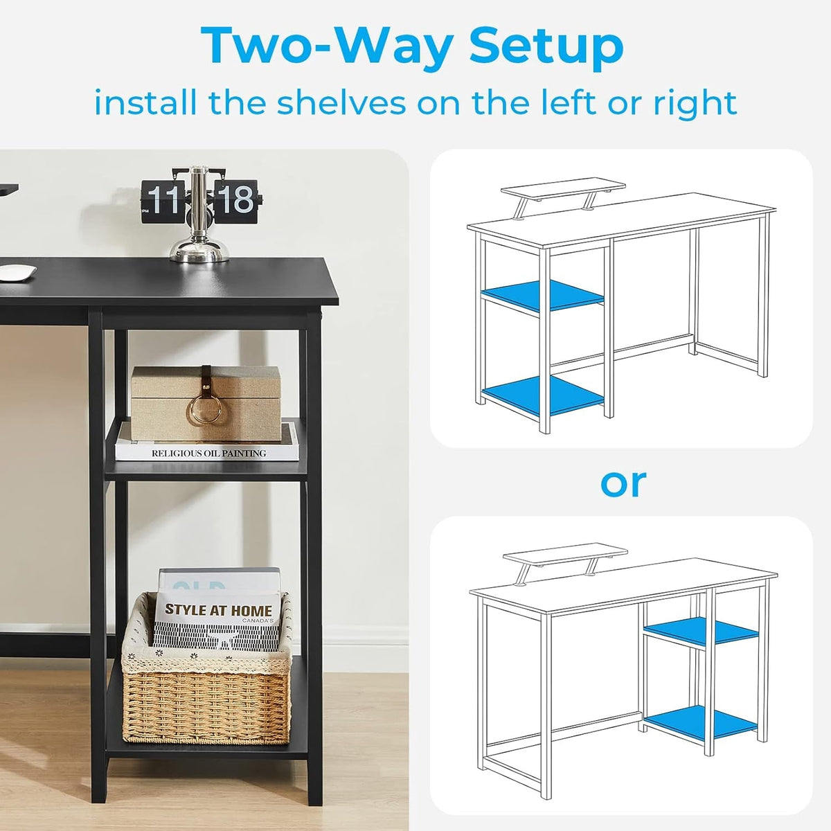 39 Inch Computer Desk With Monitor Stand And Adjustable Shelves Black