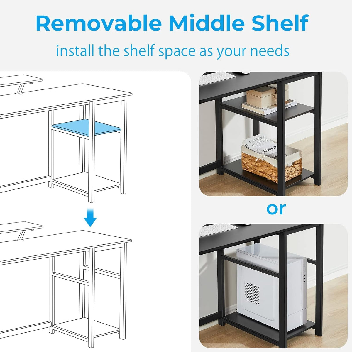39 Inch Computer Desk With Monitor Stand And Adjustable Shelves Black