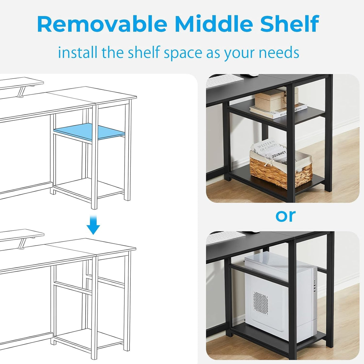 39 Inch Computer Desk With Monitor Stand And Adjustable Shelves Black
