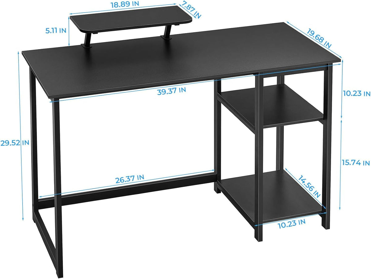 39 Inch Computer Desk With Monitor Stand And Adjustable Shelves Black