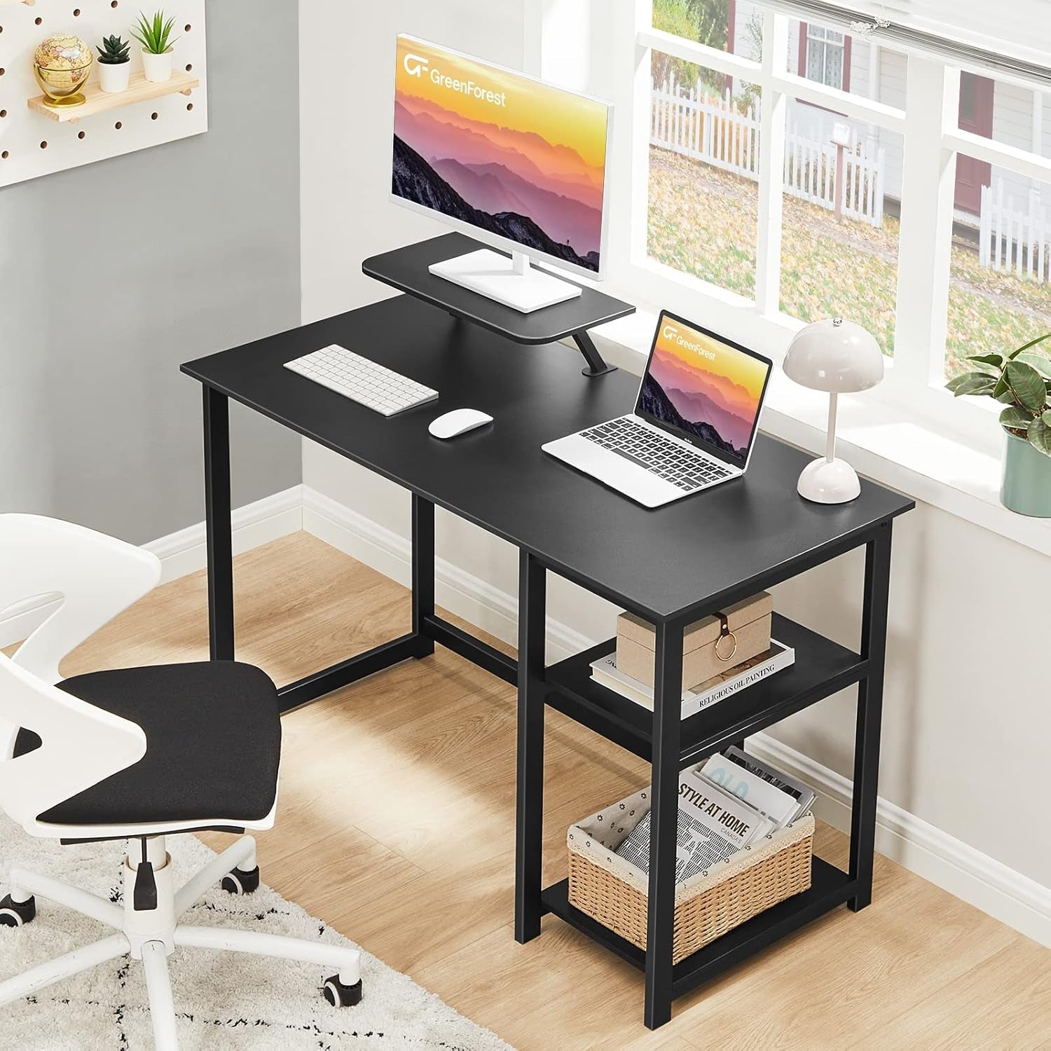 39 Inch Computer Desk With Monitor Stand And Adjustable Shelves Black