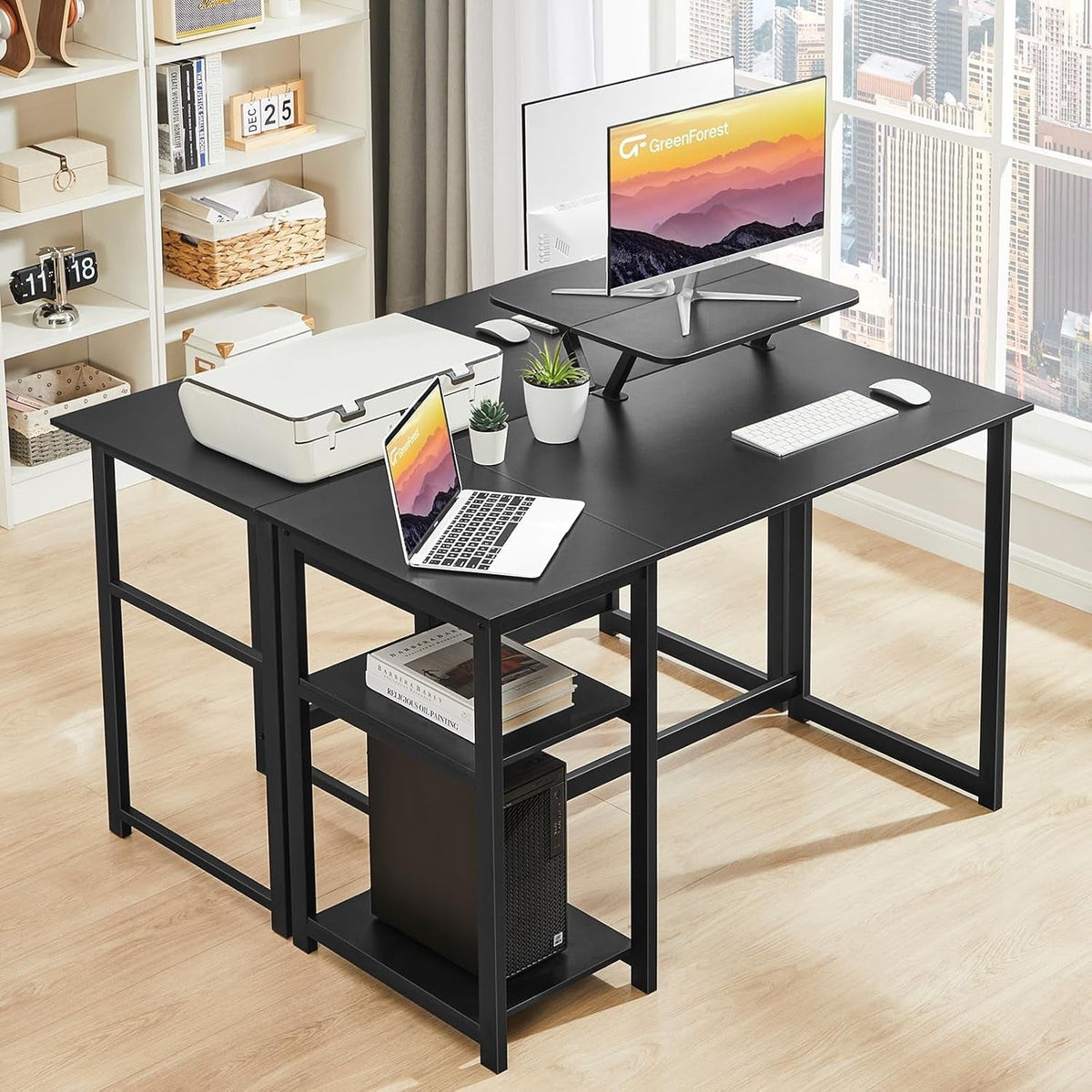 39 Inch Computer Desk With Monitor Stand And Adjustable Shelves Black