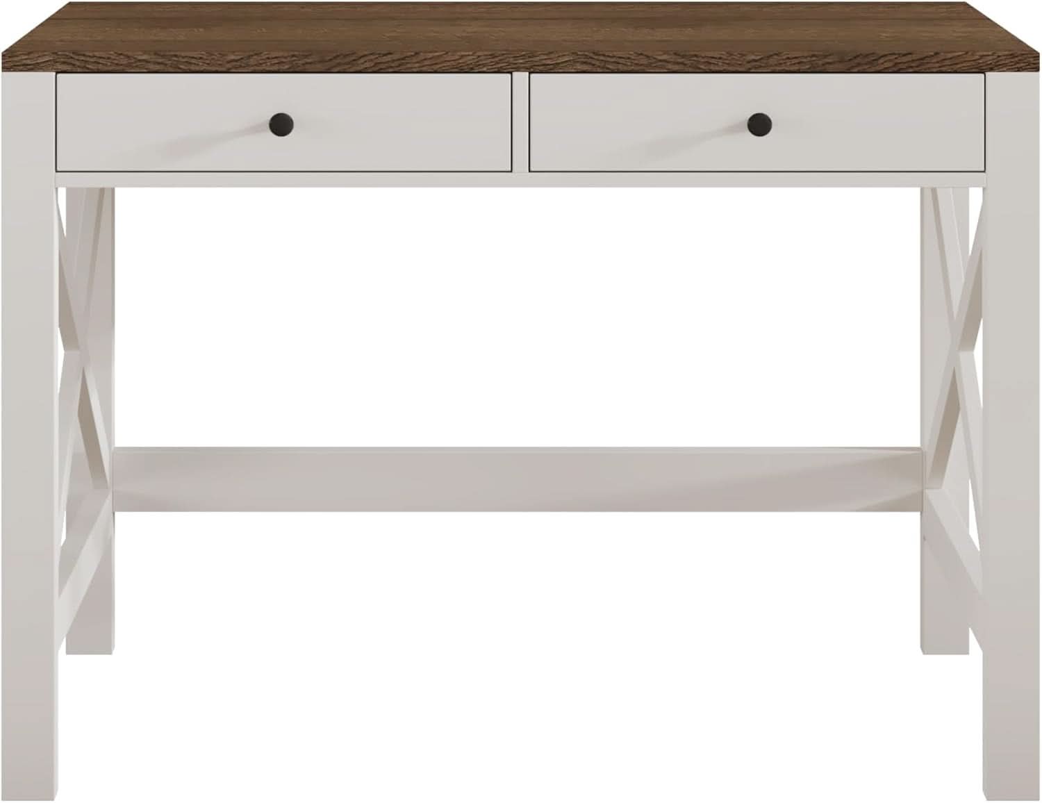 39 Inch Farmhouse Computer Desk With Drawers And X Frame