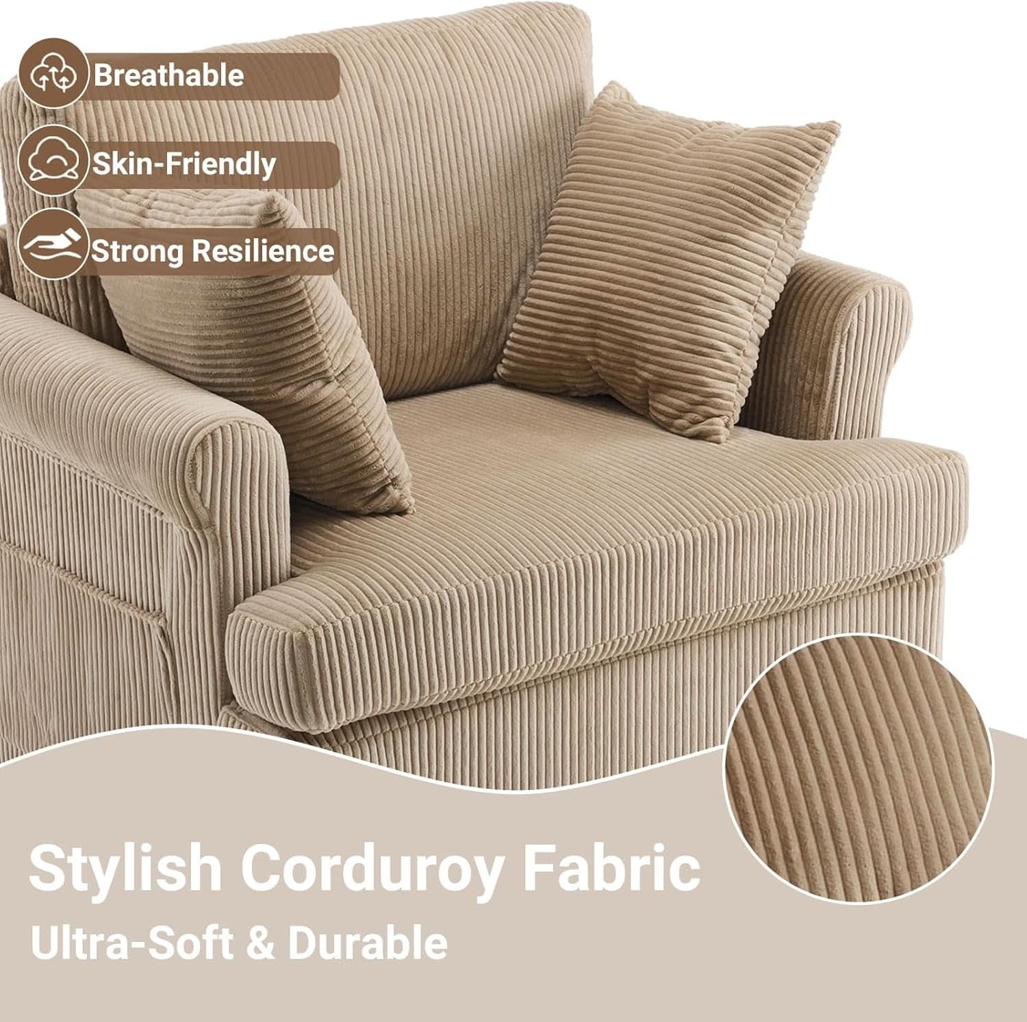 39 Inch Khaki Corduroy Swivel Barrel Chair Open Back