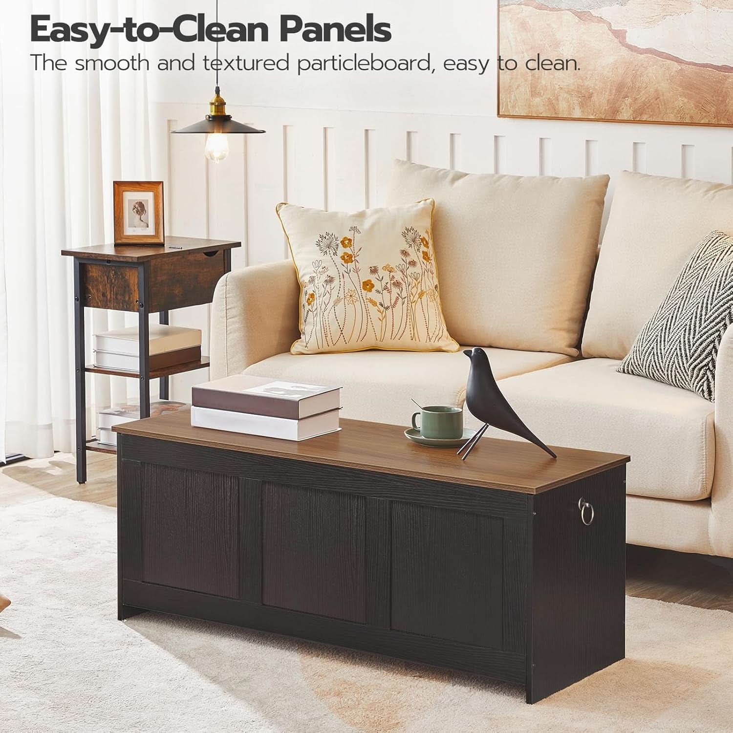 39.3Inch Walnut Storage Bench Featuring Extra Lift
