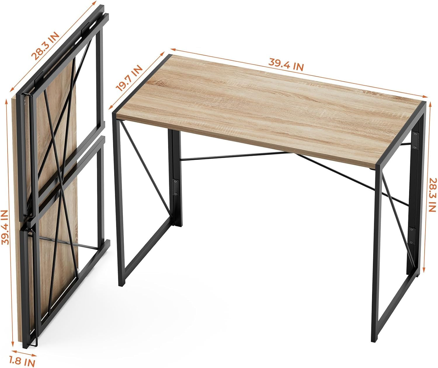 39.4 Inch Folding Desk Beech Writing Table For Small Spaces