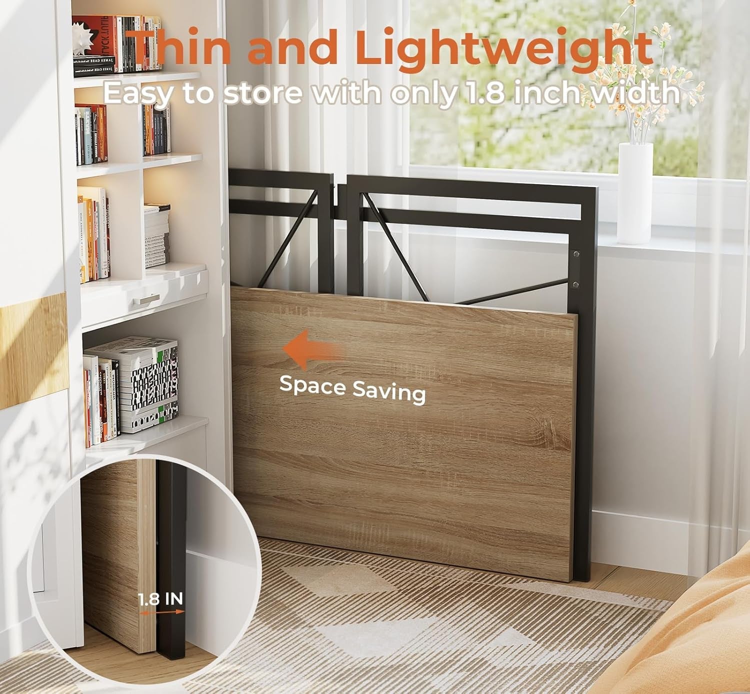 39.4 Inch Folding Desk Beech Writing Table For Small Spaces