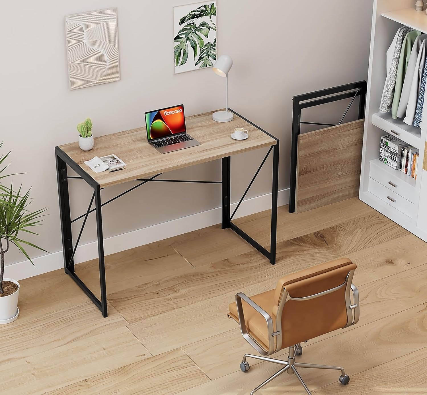 39.4 Inch Folding Desk Beech Writing Table For Small Spaces