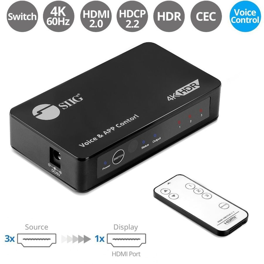3X1 4K Hdmi 2.0 Switch With Ir & Voice App Control