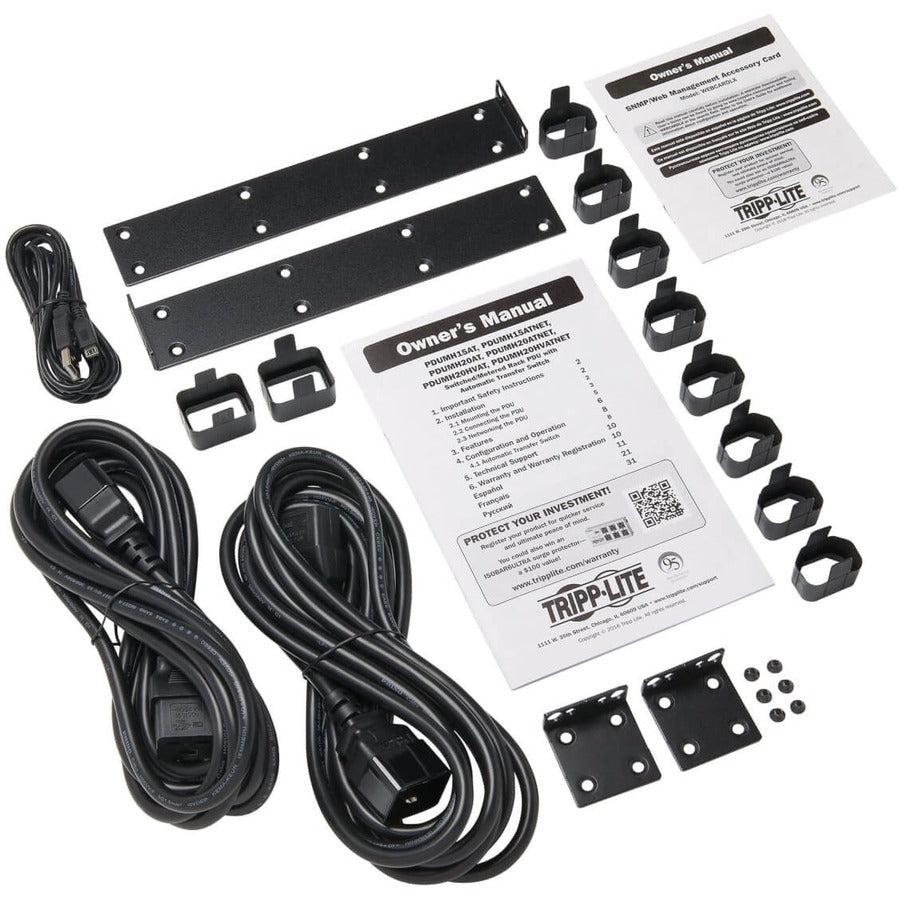 3.8kW Single-Phase Switched Automatic Transfer Switch PDU, Two 200-240V C20 Inlets, 8 C13 & 2 C19 Outputs, 1U, TAA PDUMH20HVATNET