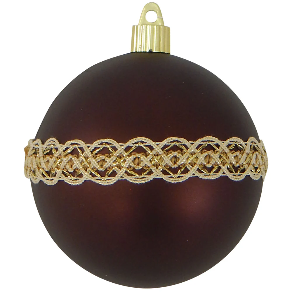 4" (100mm) Commercial Shatterproof Ball Ornament - Cowboy Brown with Gold Braid