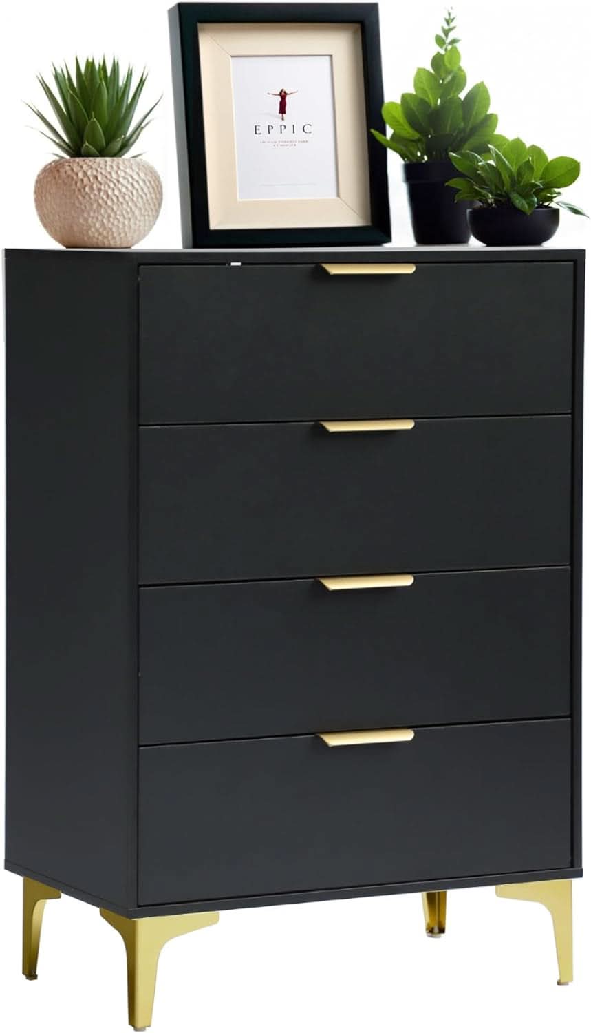 4 Drawer Black Wood Dresser For Bedroom Living Room