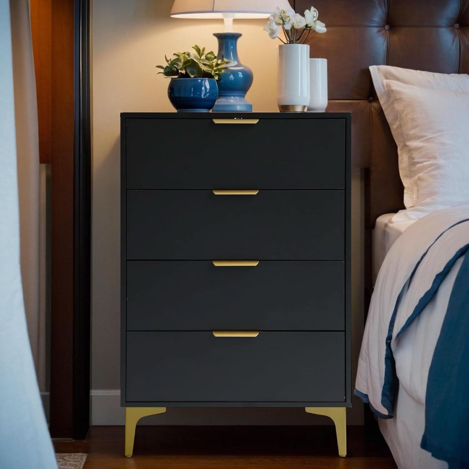 4 Drawer Black Wood Dresser For Bedroom Living Room