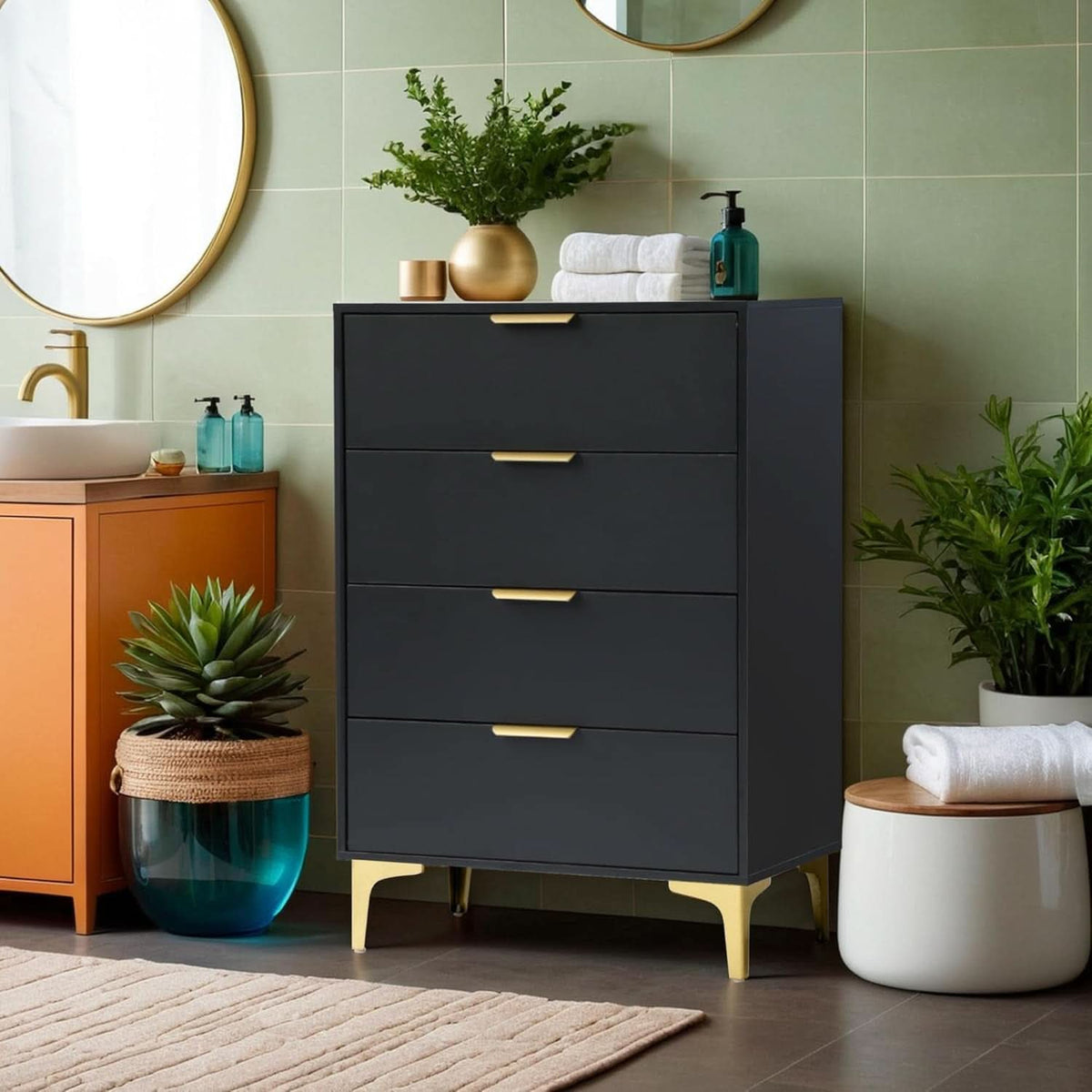 4 Drawer Black Wood Dresser For Bedroom Living Room