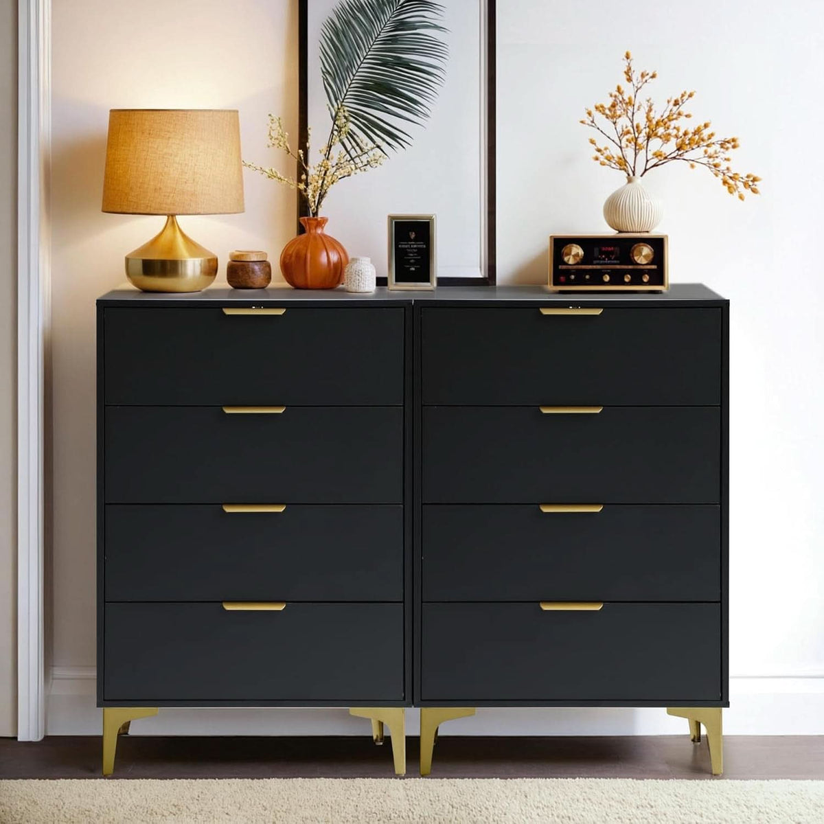 4 Drawer Black Wood Dresser For Bedroom Living Room