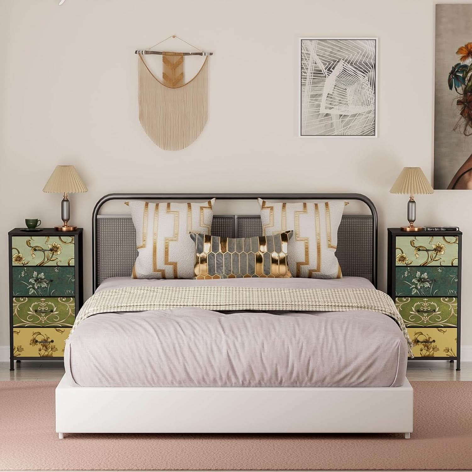4 Drawer Dresser Nightstand With Wood Top For Bedroom