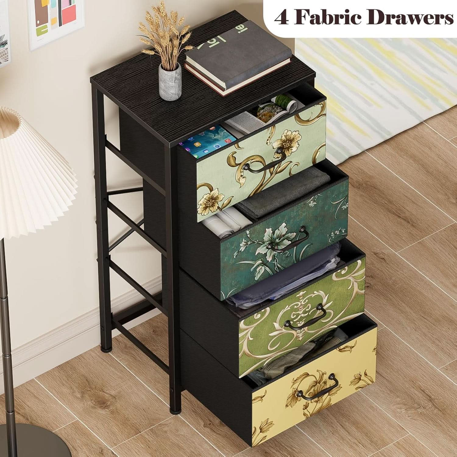 4 Drawer Dresser Nightstand With Wood Top For Bedroom