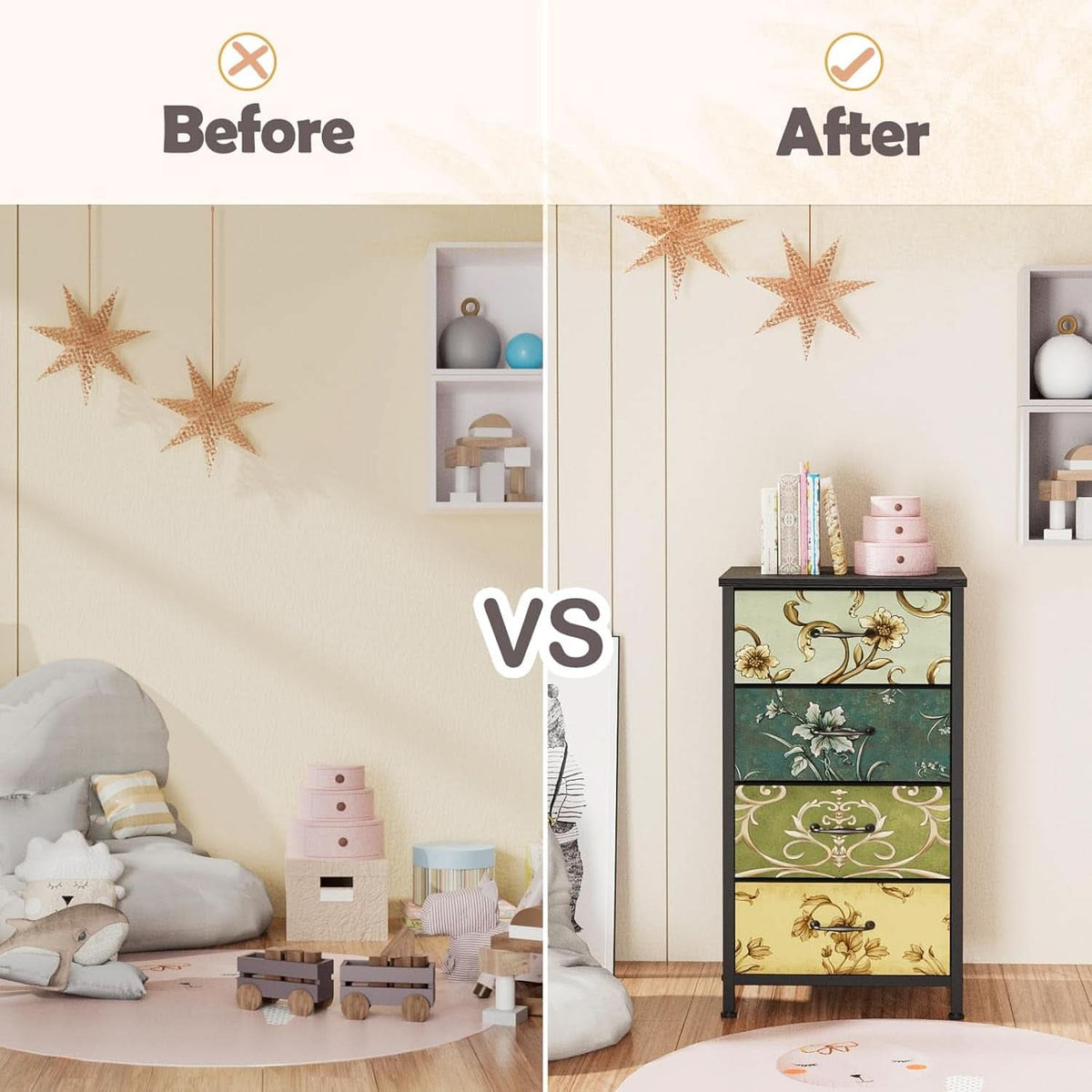 4 Drawer Dresser Nightstand With Wood Top For Bedroom