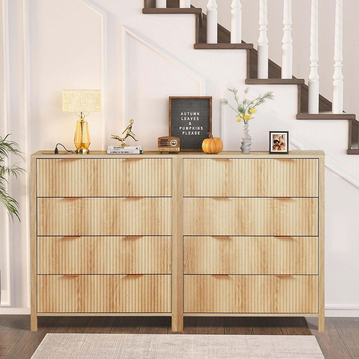 4 Drawer Dresser With Fluted Wave Panel Natural Wood
