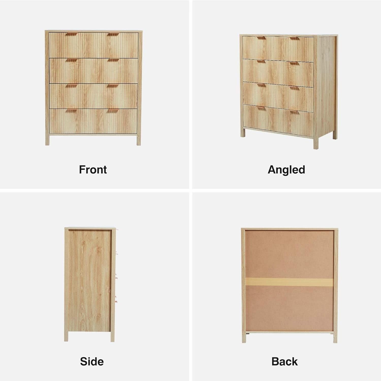 4 Drawer Dresser With Fluted Wave Panel Natural Wood