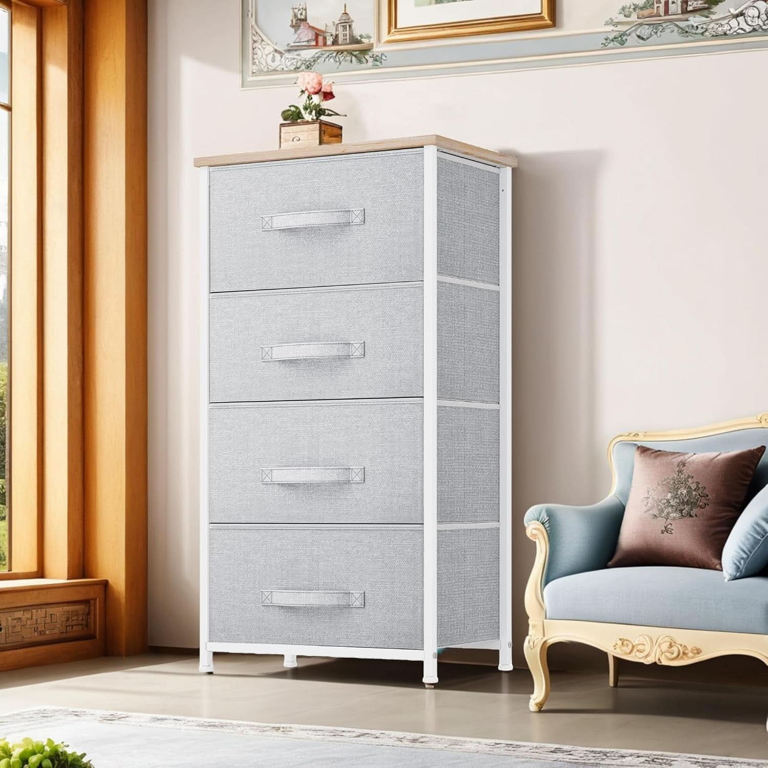 4 Drawer Fabric Dresser Storage Tower With Steel Frame