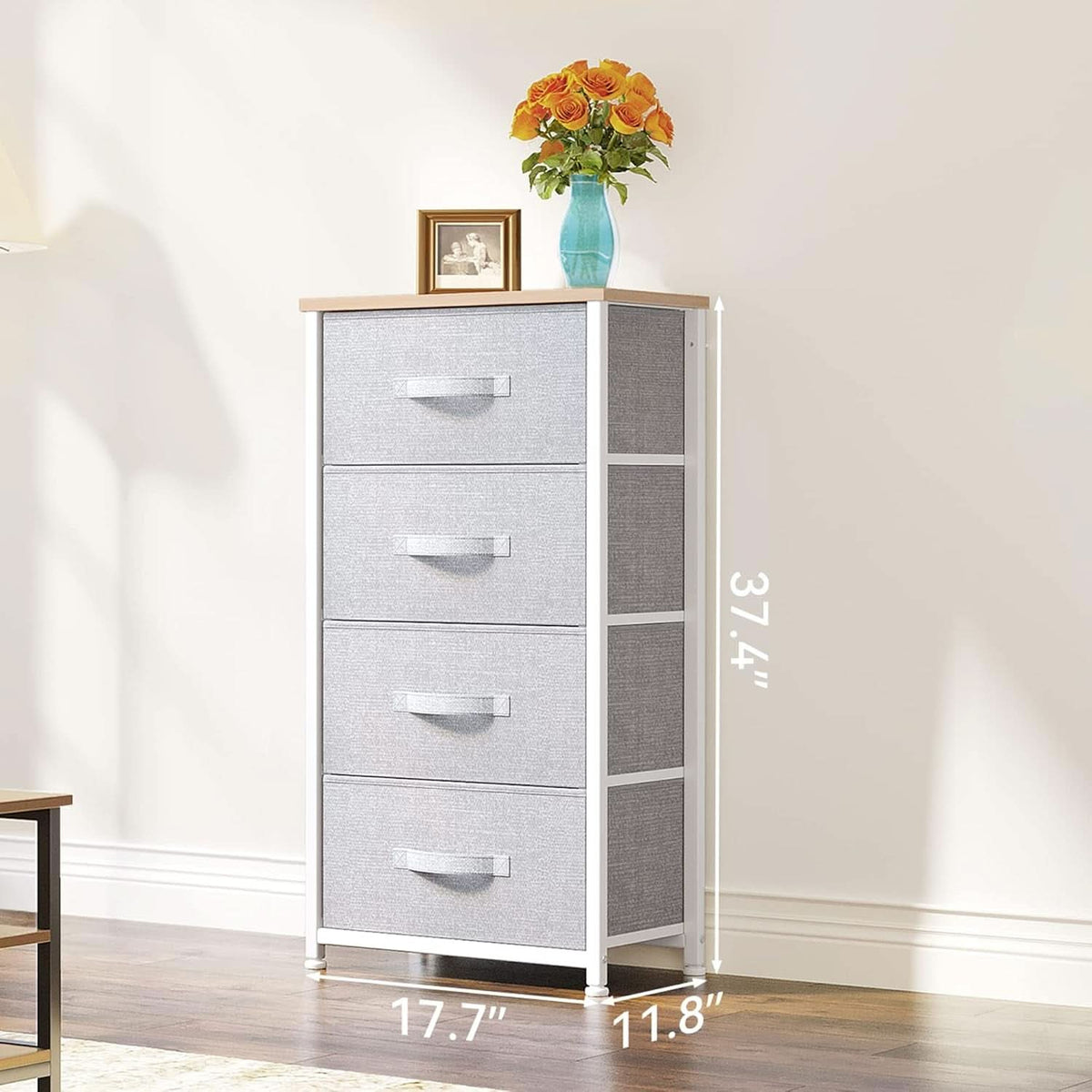 4 Drawer Fabric Dresser Storage Tower With Steel Frame