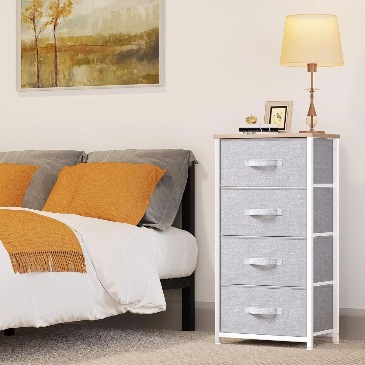 4 Drawer Fabric Dresser Storage Tower With Steel Frame