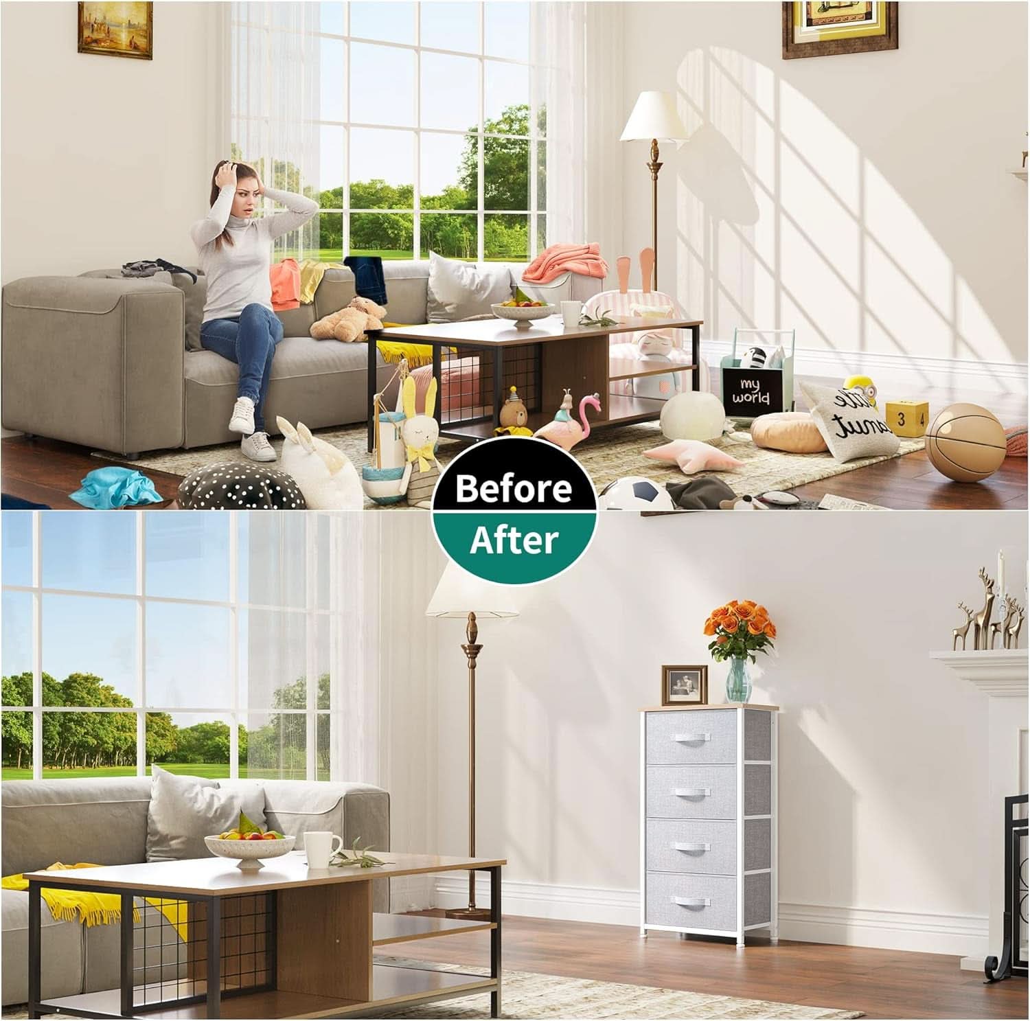 4 Drawer Fabric Dresser Storage Tower With Steel Frame