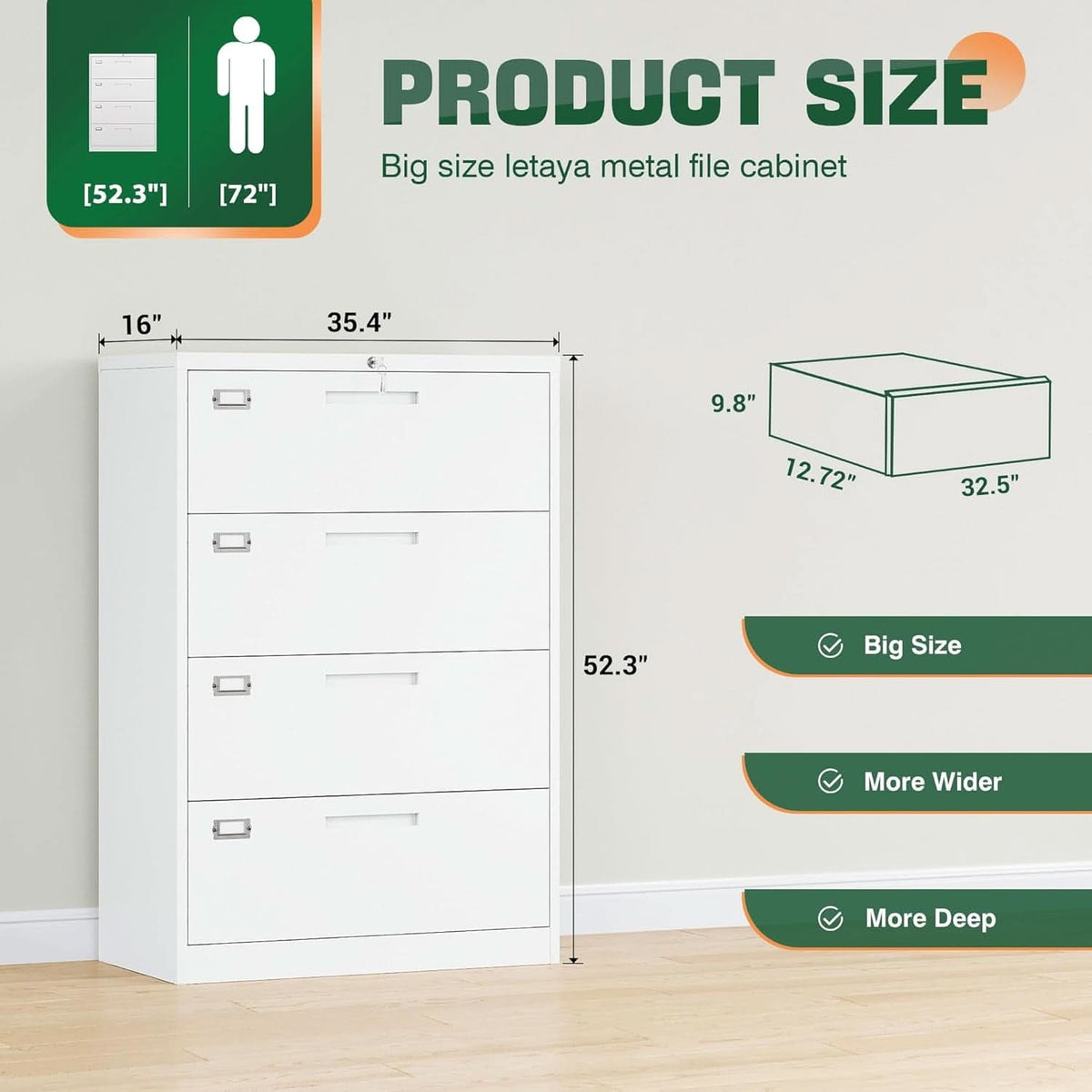 4 Drawer File Cabinet With Lock White Metal Lateral Filing