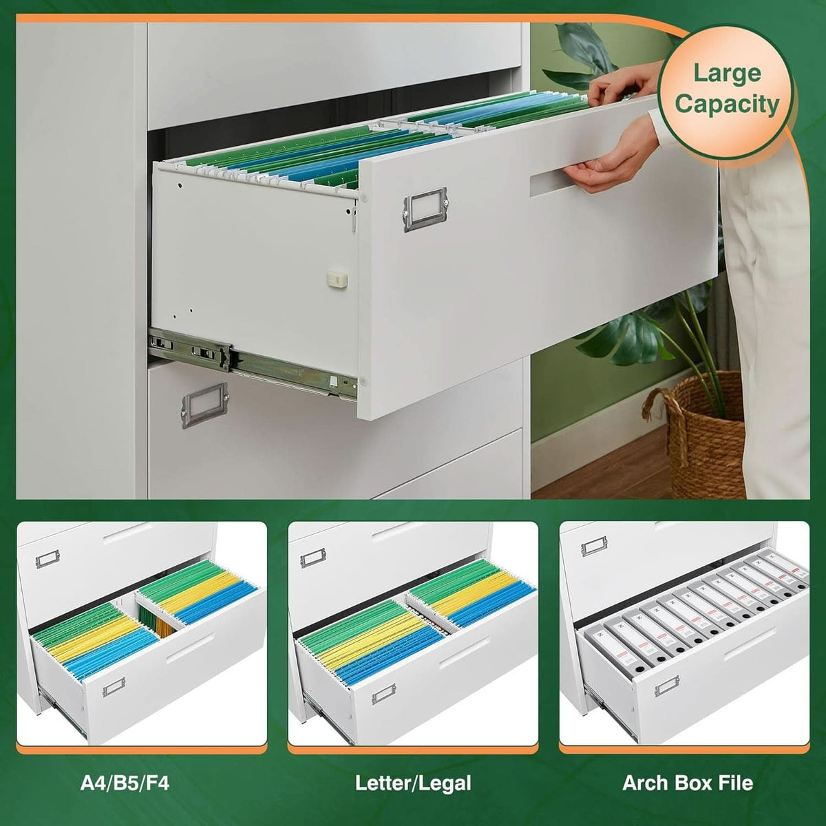 4 Drawer File Cabinet With Lock White Metal Lateral Filing