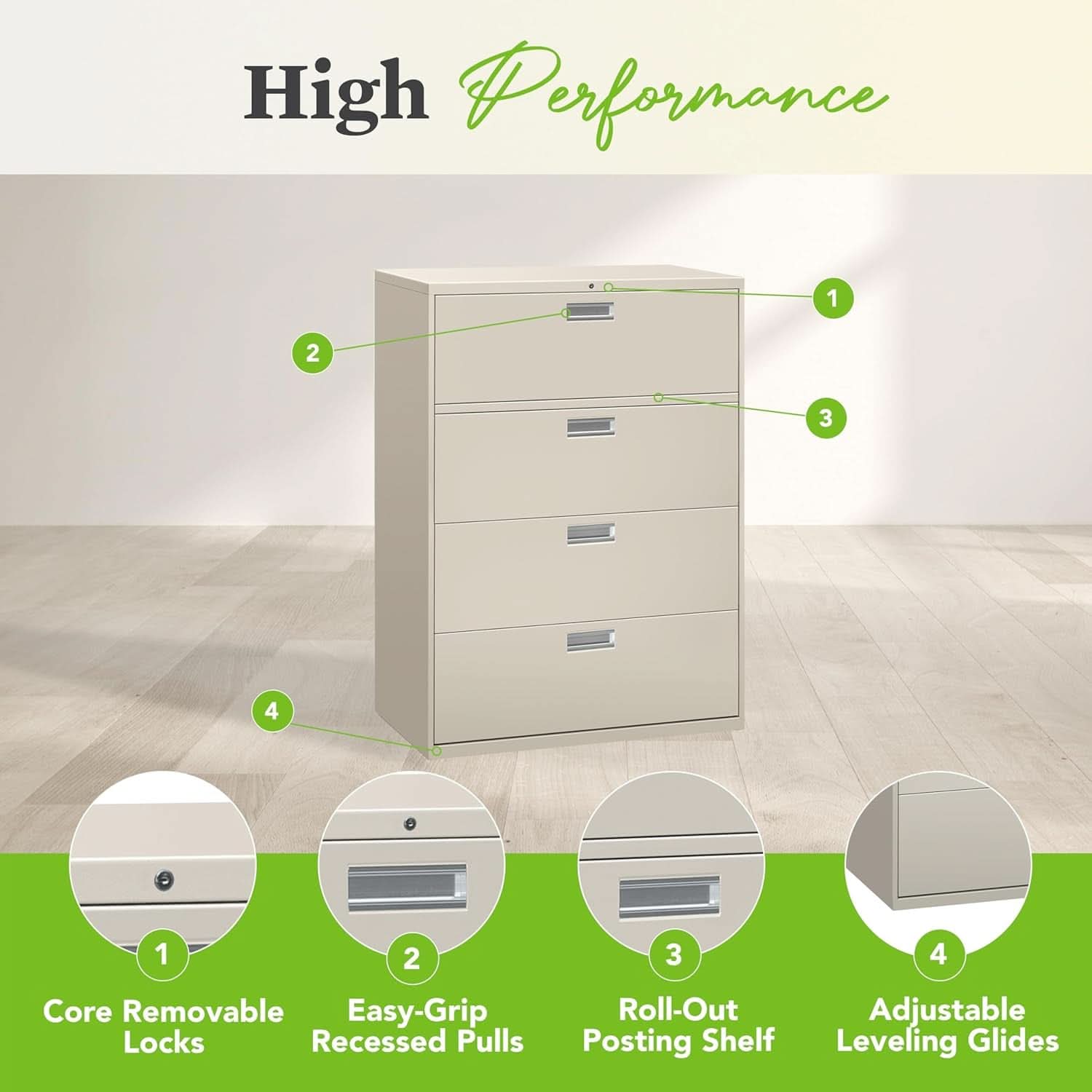 4 Drawer Lateral File Cabinet With Lock Light Gray