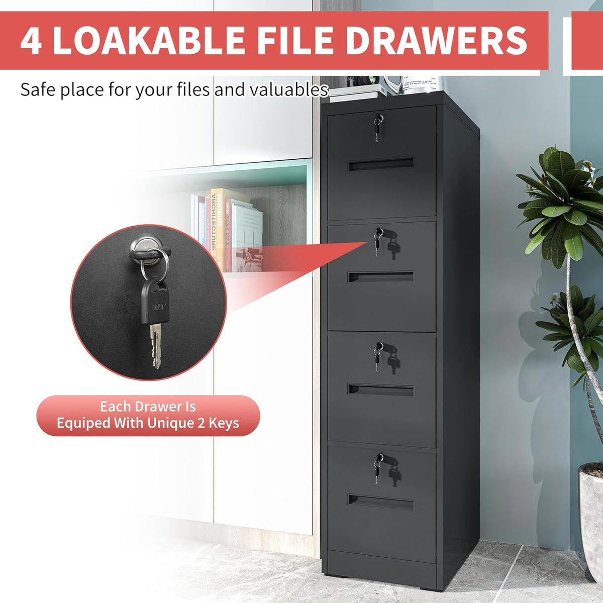 4 Drawer Lockable File Cabinet For A4 Letter Legal Files