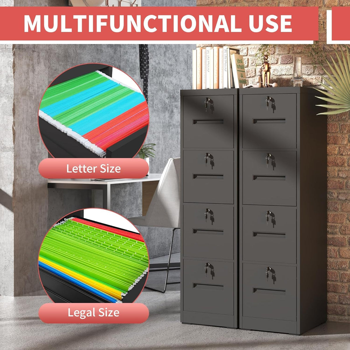 4 Drawer Lockable File Cabinet For A4 Letter Legal Files