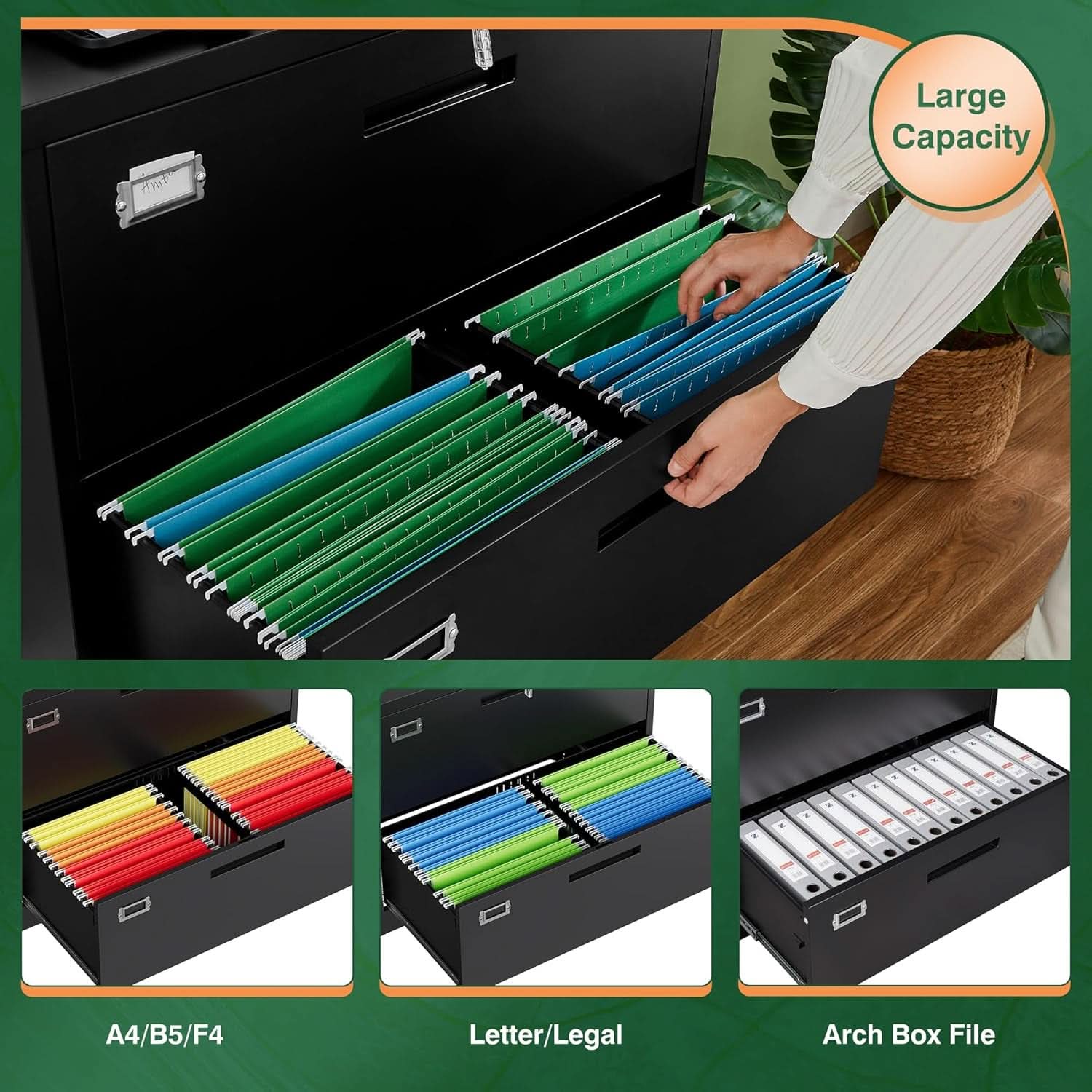 4 Drawer Metal Lateral File Cabinet With Lock For Office