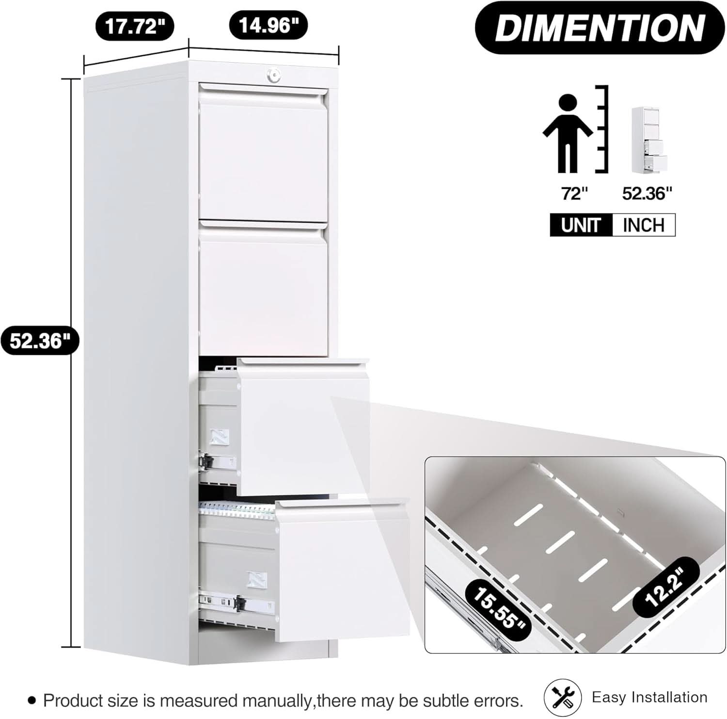 4 Drawer Metal Vertical Locking File Cabinet For Letter And Legal Files