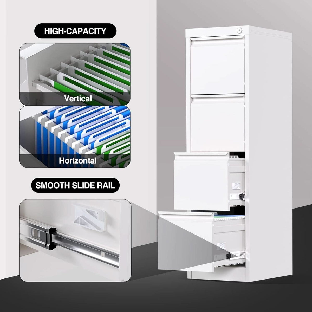 4 Drawer Metal Vertical Locking File Cabinet For Letter And Legal Files