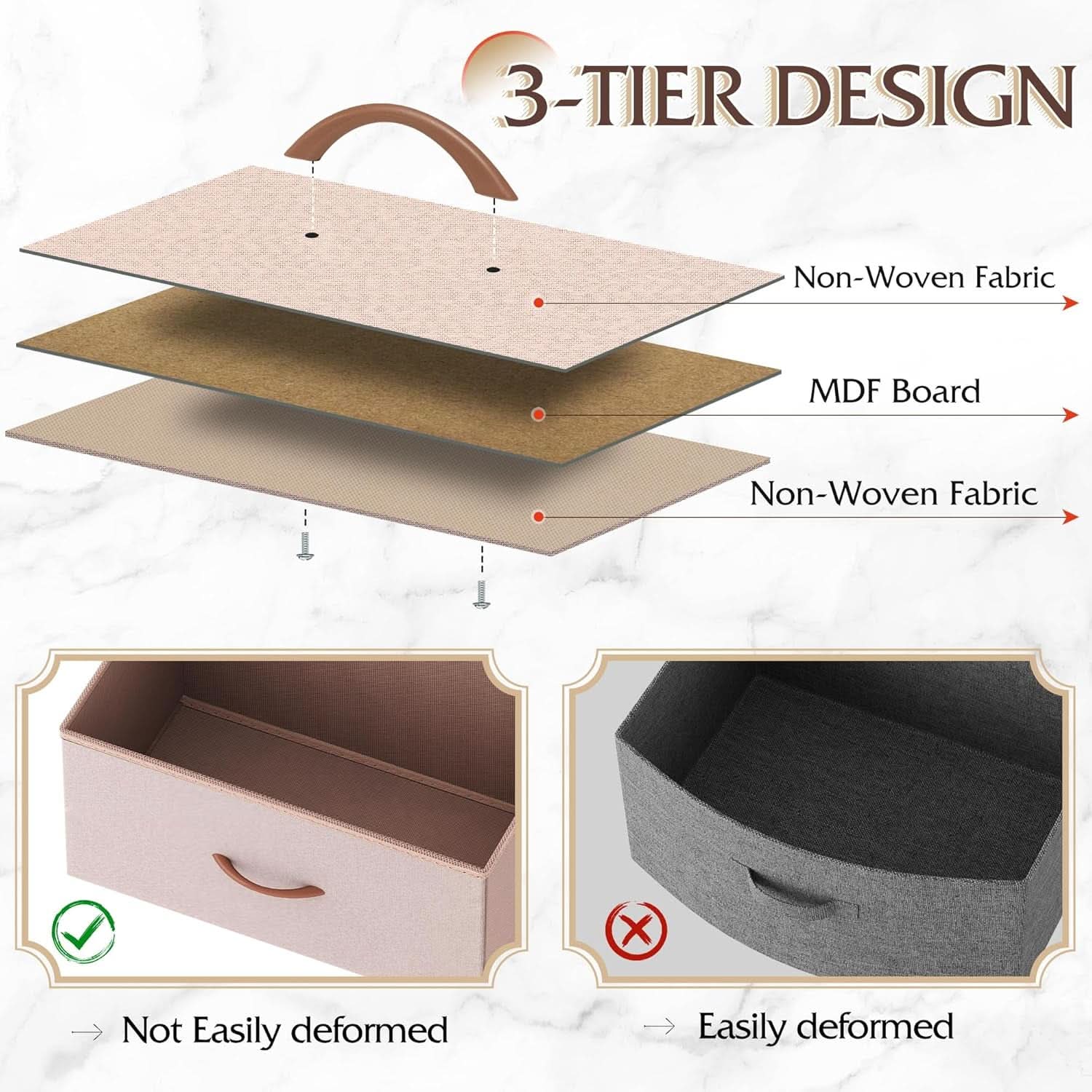 4 Drawer Pink Rose Gold Fabric Dresser With Wood Top
