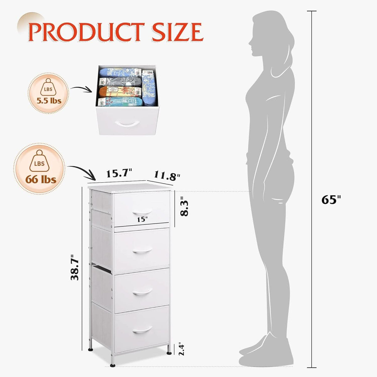 4 Drawer White Dresser For Bedroom Storage Tower Unit