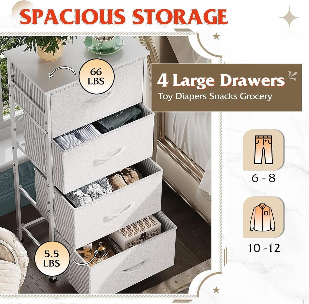 4 Drawer White Dresser For Bedroom Storage Tower Unit