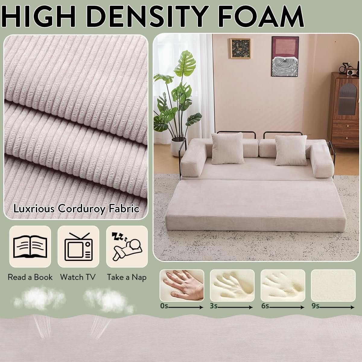 4 In 1 Convertible Folding Sleeper Sofa Bed