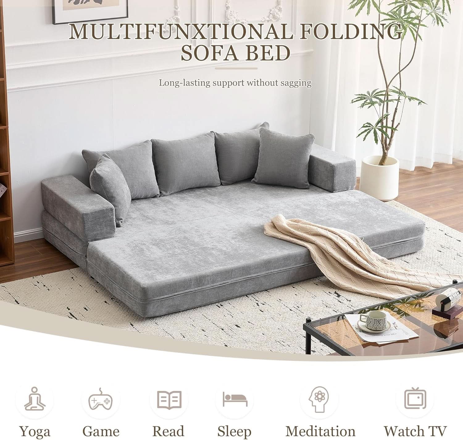 4 In 1 Convertible Folding Sofa Bed With Pillows