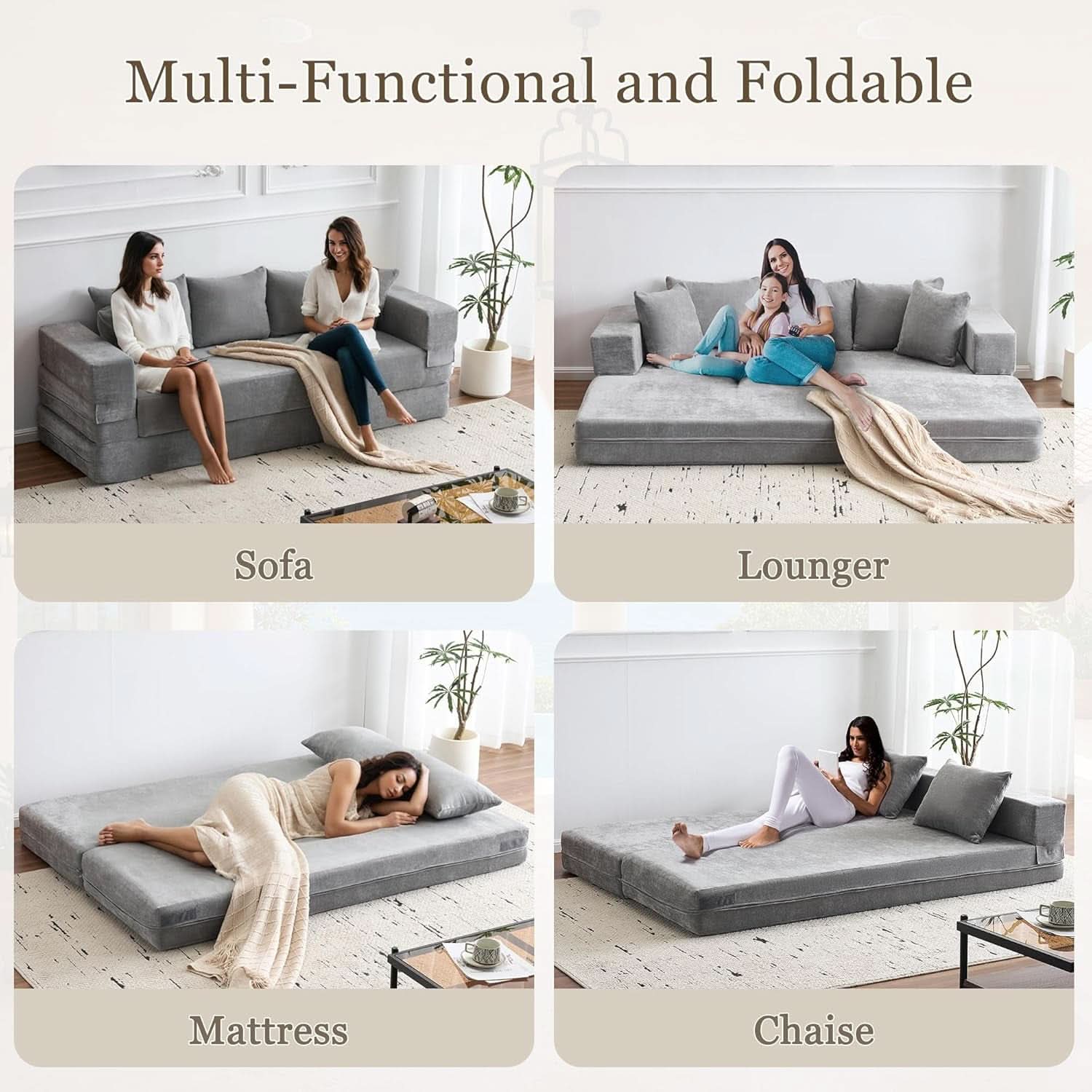 4 In 1 Convertible Folding Sofa Bed With Pillows