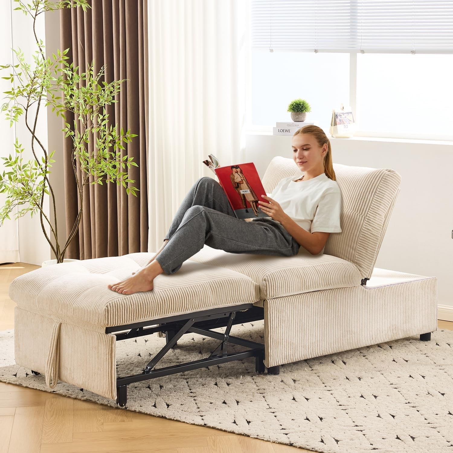 4 In 1 Convertible Sleeper Chair Bed With Pocket