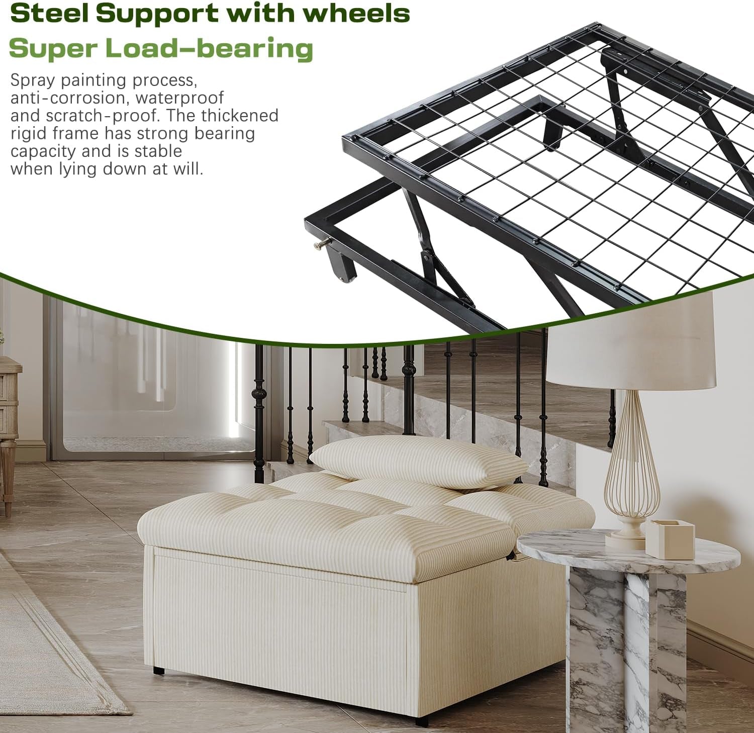4 In 1 Convertible Sleeper Chair Bed With Pocket